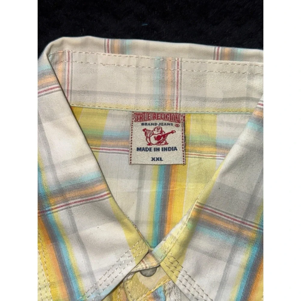 True Religion Men's Shirt Green Plaid Western Pearl Snap Size 2XL